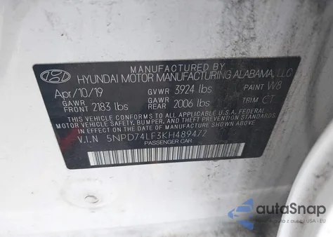 2019 Hyundai Elantra Se z USA, uszkodzony, nr VIN 5NPD74LF3KH489472